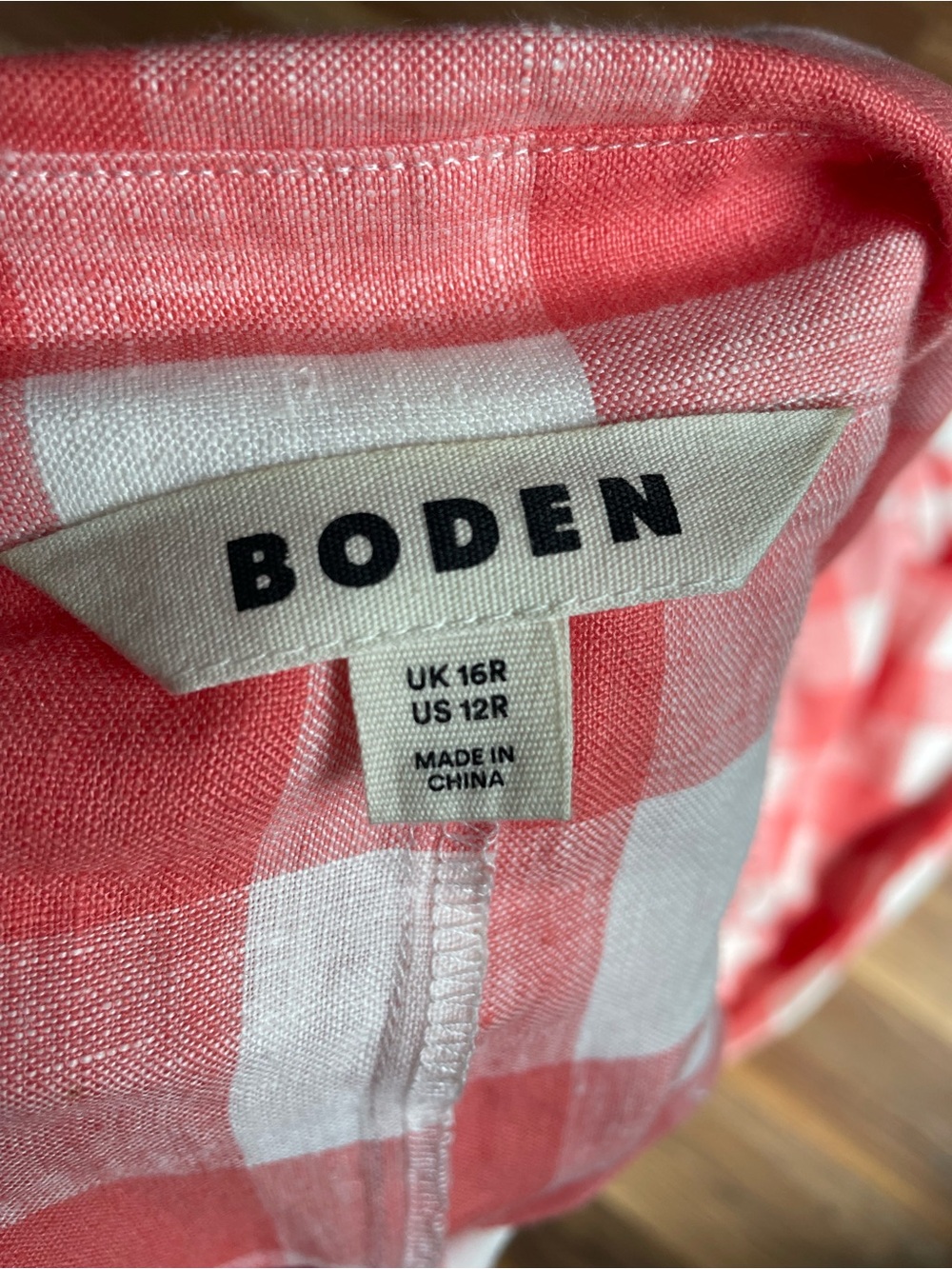 Boden Gingham Rose Red Louise 100% Linen Midi Shirt Dress Size 12R - Picture 6 of 8
